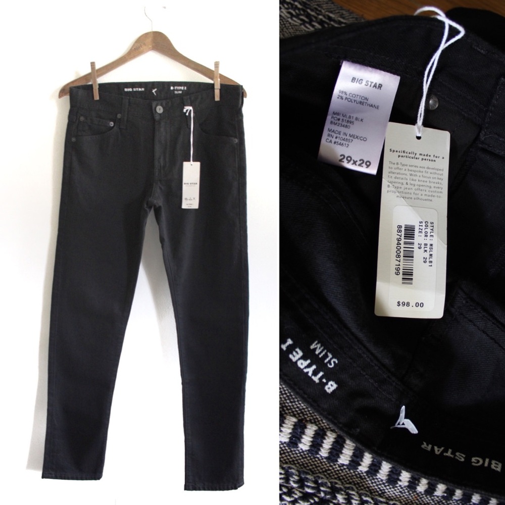 Big Star NWT B Type Slim Black Jeans 29 x 29 Men’s